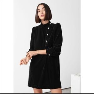 & Other Stories Velvet Floral Crystal Button Dress